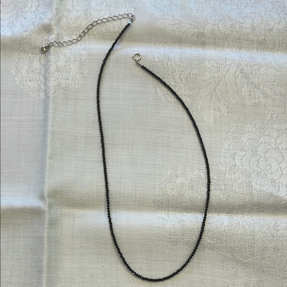 Black Spinel faceted bead and Silver Minimalist Necklace with Adjustable Chain